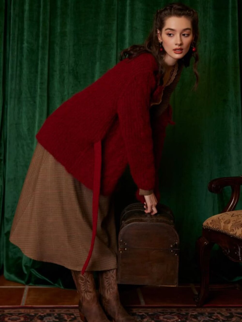 LACEMADE coquette Semi Sweet Chiffon Cardigan in red - Picture 5 of 11